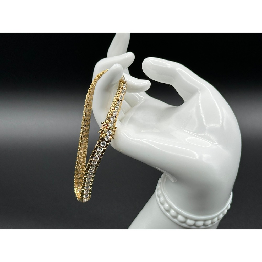 Vintage 8 inch Gold Tone 925 Sterling Silver Cubic Zirconia Tennis Bracelet